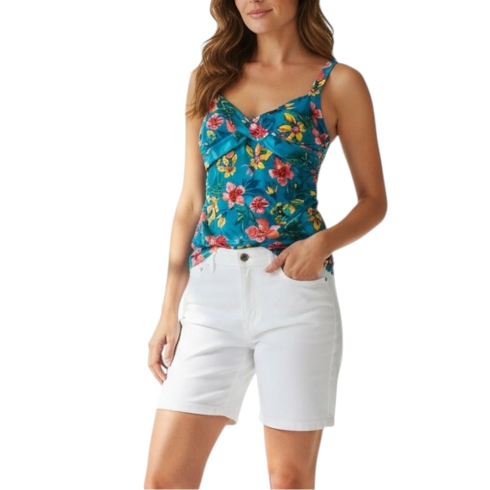 LANDS’ END Floral Wrap Tankini Top in Teal/Pink Size 10 — ABSOLUTELY GORGEOUS!!! - Picture 1 of 9